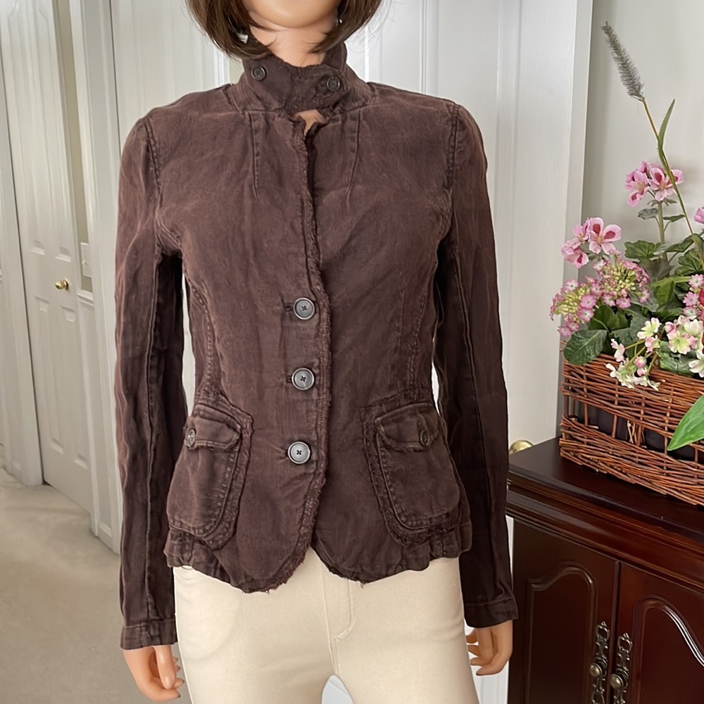 J. Crew 100% Linen Brown Distressed Jacket - Picture 6 of 12